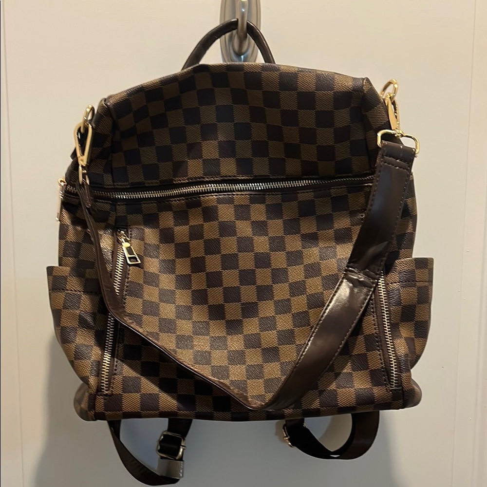 Checkered Brown Backpack